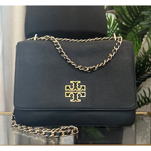 TORY BURCH BLACK LEATHER BRITTEN SHOULDER BAG - Picture 2 of 13